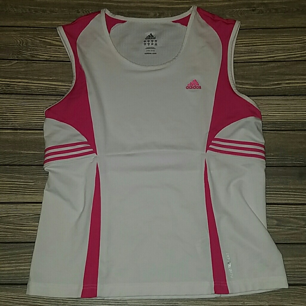 Adidas pink and white tank top